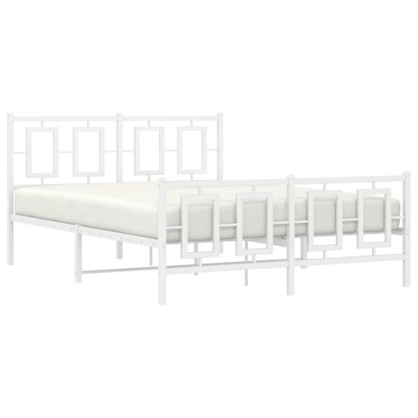 vidaXL Cadre de lit m&eacute;tal sans matelas et pied de lit blanc 140x190 cm