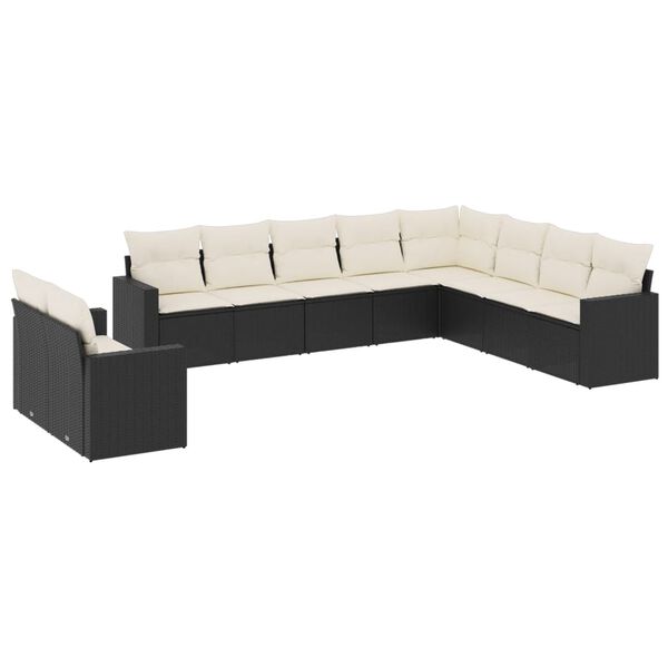 vidaXL Salon de jardin 10 pcs avec coussins noir r&eacute;sine tress&eacute;e