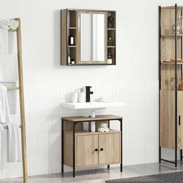 vidaXL Ensemble de mobilier de salle de bain avec étagère 2 pcs Marron