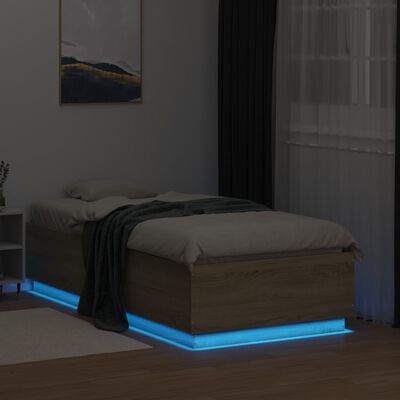 vidaXL Cadre de lit avec lumières LED chêne sonoma 90x190 cm