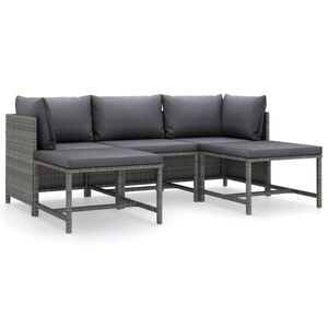 vidaXL Salon de jardin 5 pcs avec coussins R&eacute;sine tress&eacute;e Gris