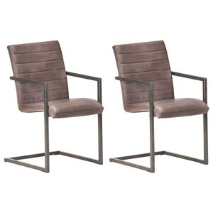 vidaXL Chaises &agrave; manger cantilever lot de 2 marron cuir v&eacute;ritable