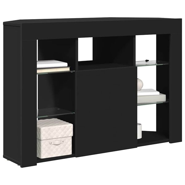 vidaXL Meuble TV LED d'Angle Noir 100x40x68cm Bois d'ing&eacute;nierie