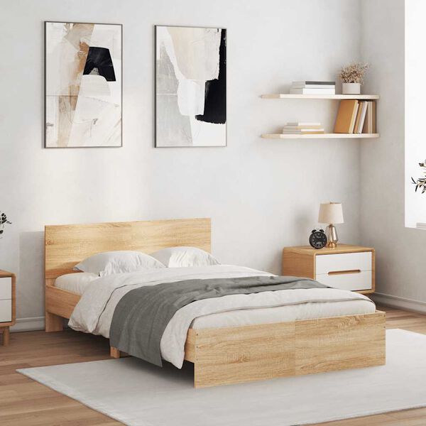 vidaXL Cadre de lit avec t&ecirc;te de lit et LED ch&ecirc;ne sonoma 120x200 cm