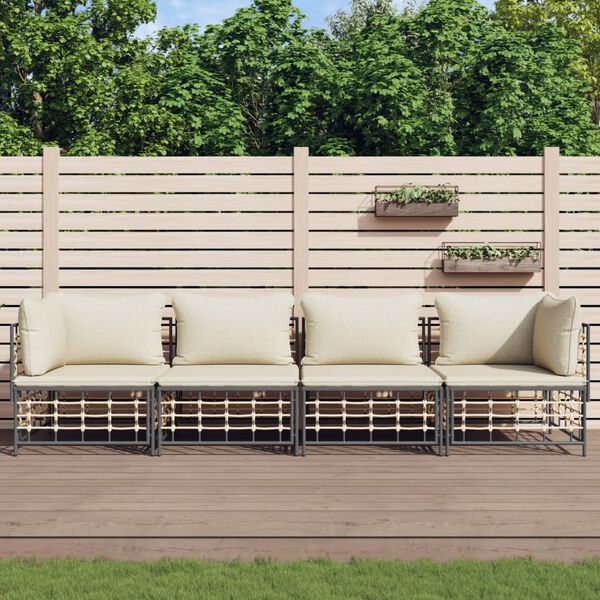 vidaXL Salon de jardin 4 pcs avec coussins anthracite résine tressée