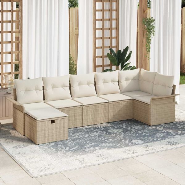 vidaXL Ensemble de canap&eacute; de jardin 7 pcs Beige Poly rotin