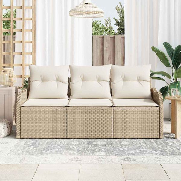 vidaXL Ensemble de canapé de jardin avec coussin 3 pcs Beige polyrotin