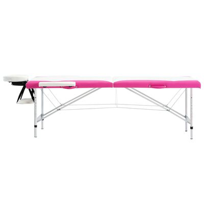 vidaXL Table de massage pliable 2 zones Aluminium Blanc et rose