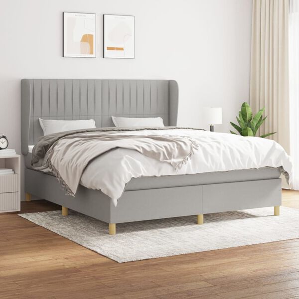 vidaXL Sommier &agrave; lattes de lit avec matelas Gris clair 180x200cm Tissu