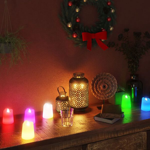 vidaXL Bougies &eacute;lectriques sans flamme &agrave; LED color&eacute;es 12 pcs