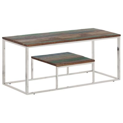 vidaXL Table basse argenté acier inoxydable/bois massif récupération