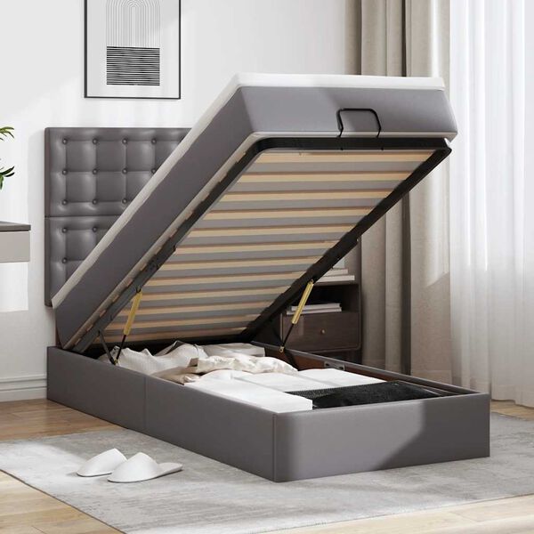 VidaXL Lit ottoman avec matelas gris 90x190 cm similicuir