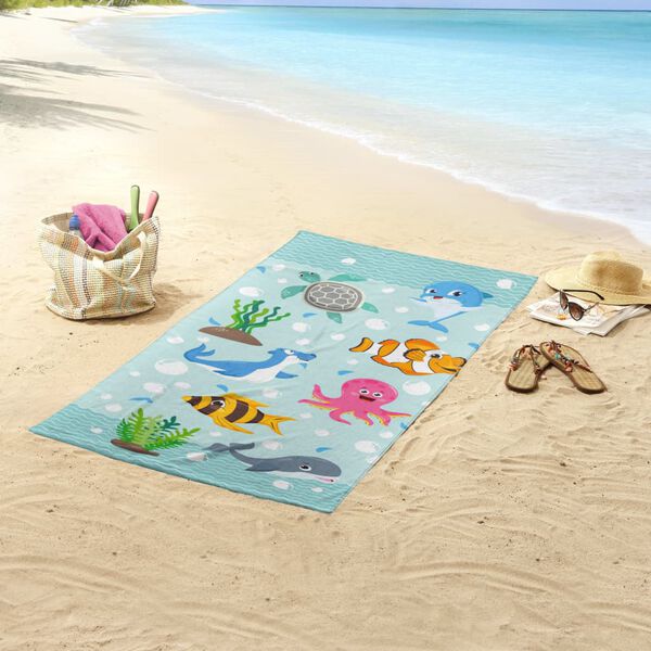 Good Morning Serviette de plage SEAWORLD 75x150 cm Bleu aqua