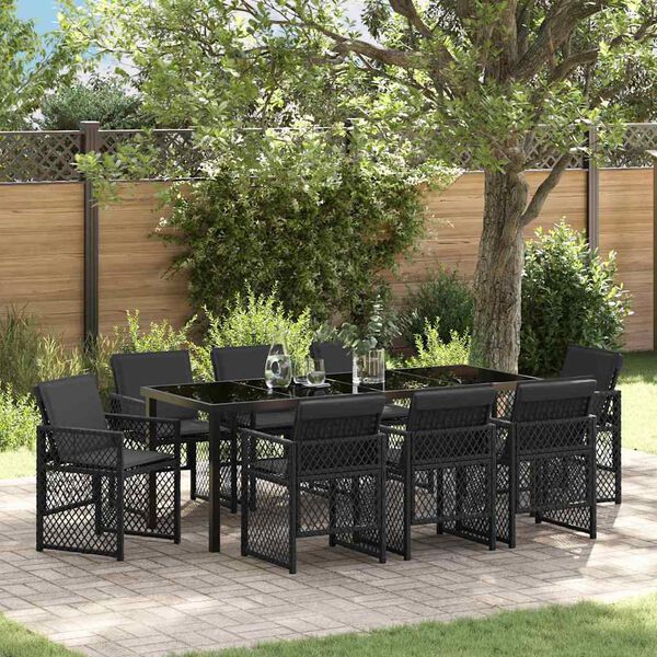 vidaXL Ensemble de salle &agrave; manger pour jardin 9 pcs Noir polyrotin
