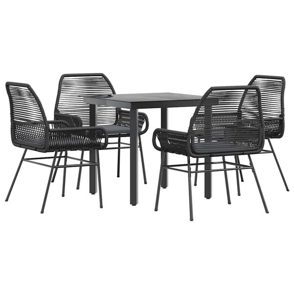 vidaXL Ensemble &agrave; manger de jardin et coussins 5 pcs noir rotin verre