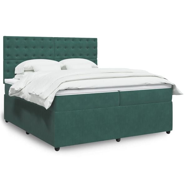 vidaXL Sommier &agrave; lattes de lit et matelas Vert fonc&eacute; 200x200cm Velours