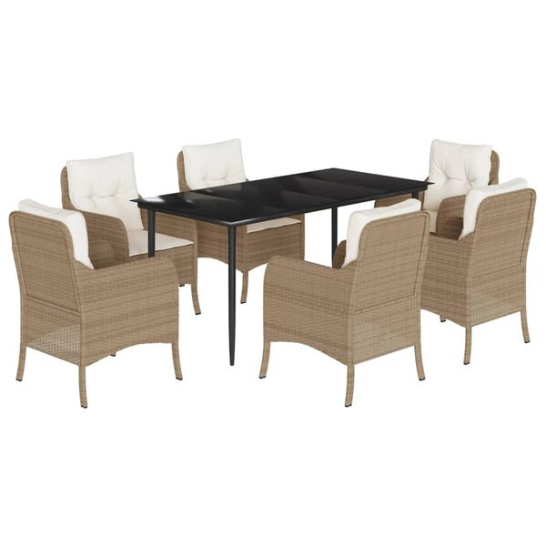 vidaXL Ensemble &agrave; manger de jardin et coussins 7 pcs beige poly rotin