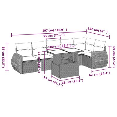 vidaXL Salon de jardin avec coussins 7 pcs gris résine tressée