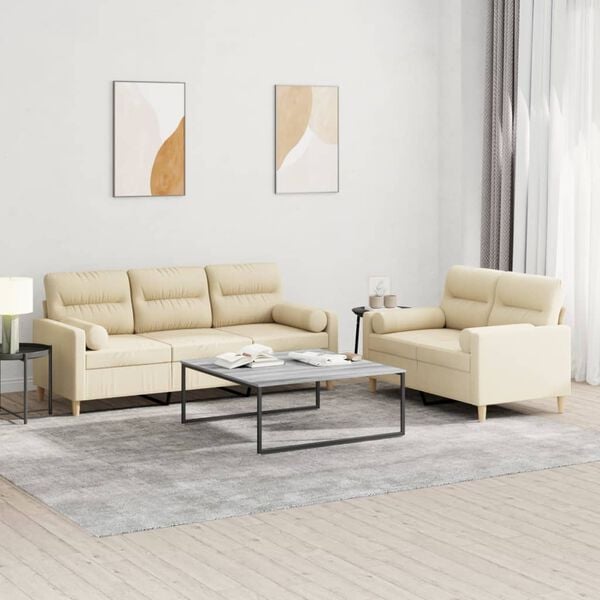 vidaXL Ensemble de canap&eacute;s 2 pcs avec coussins cr&egrave;me tissu