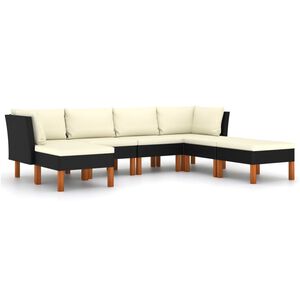 vidaXL Salon de jardin 7 pcs avec coussins R&eacute;sine tress&eacute;e Noir