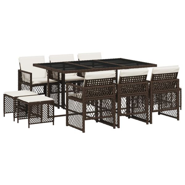 vidaXL Ensemble &agrave; manger de jardin et coussins 11 pcs marron rotin