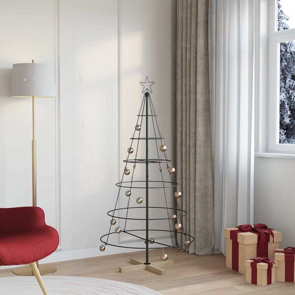 vidaXL Arbre en c&ocirc;ne de No&euml;l avec support Noir 154 cm Acier