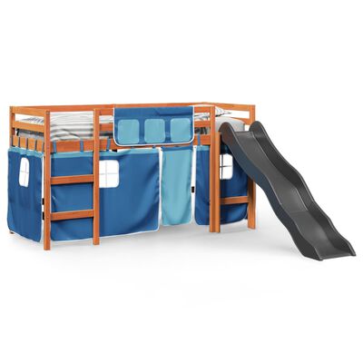 vidaXL Lit mezzanine enfants et rideaux bleu 80x200cm bois pin massif