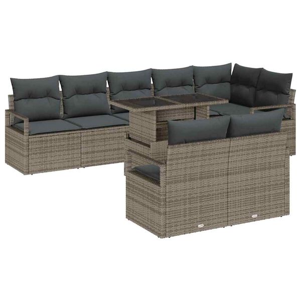 vidaXL Ensemble de canap&eacute; de jardin 9 pcs Gris Poly rotin