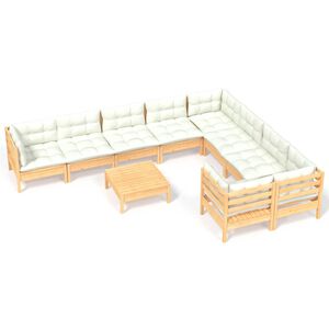 vidaXL Salon de jardin 10 pcs avec coussins cr&egrave;me Bois de pin