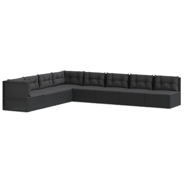 vidaXL Salon de jardin 8 pcs avec coussins noir r&eacute;sine tress&eacute;e