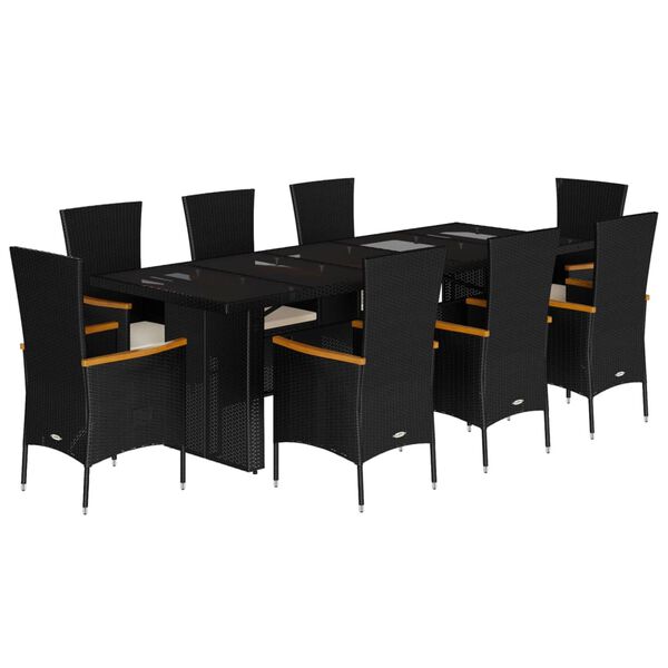 vidaXL Ensemble &agrave; manger de jardin 9pcs coussins noir r&eacute;sine tress&eacute;e