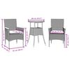 vidaXL Ensemble à manger de jardin et coussins 3 pcs noir rotin verre