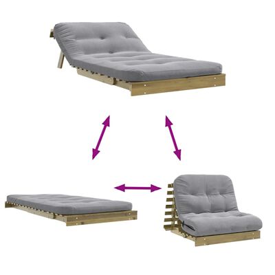 vidaXL Canapé-lit futon avec matelas 100x206x11cm bois de pin imprégné