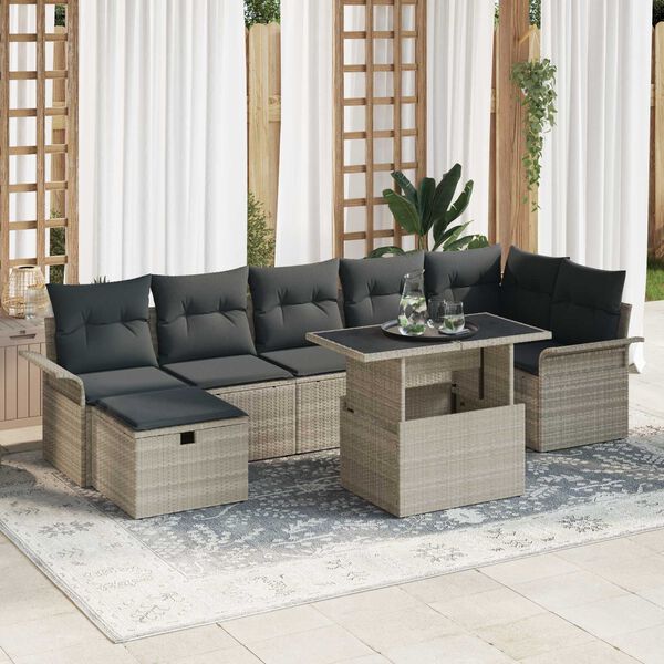 vidaXL Ensemble de canap&eacute; de jardin 8 pcs Gris clair Poly rotin