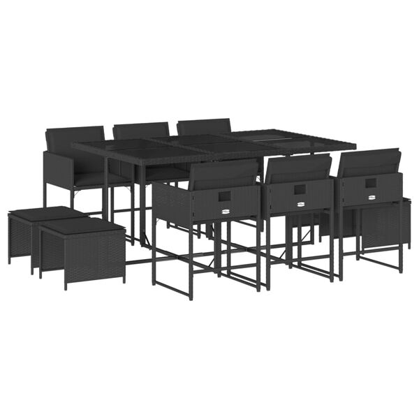 vidaXL Ensemble &agrave; manger de jardin 11 pcs coussins noir r&eacute;sine tress&eacute;e