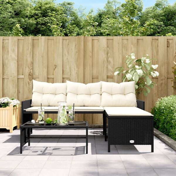 vidaXL Canapé de jardin avec table et coussins en forme de L noir