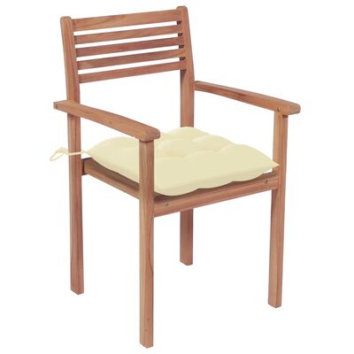 vidaXL Chaises de jardin lot de 2 et coussins crème Bois teck massif