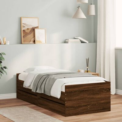 vidaXL Cadre de lit avec tiroirs sans matelas chêne marron 90x190 cm