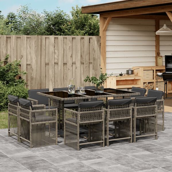 vidaXL Ensemble &agrave; manger de jardin 11pcs avec coussins gris poly rotin