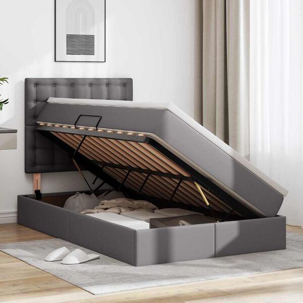 vidaXL Lit avec rangement et LED Gris 120 x 190 cm Cuir synthétique