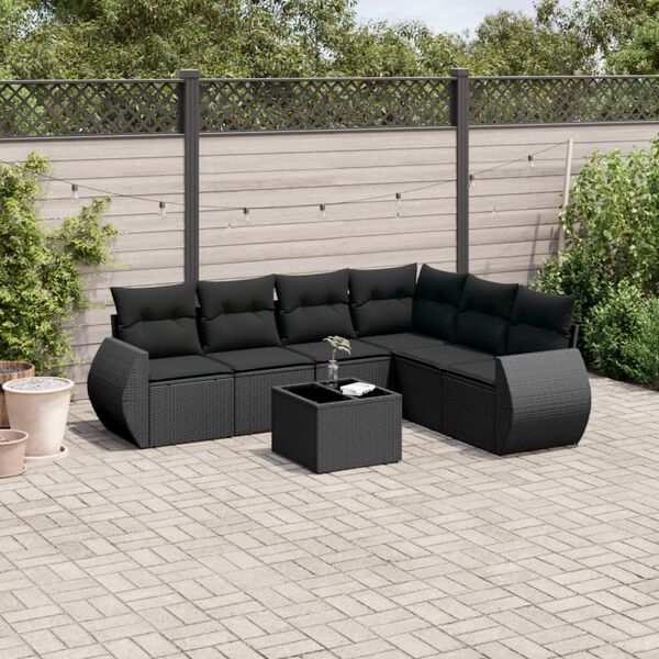 vidaXL Salon de jardin 7 pcs avec coussins noir r&eacute;sine tress&eacute;e