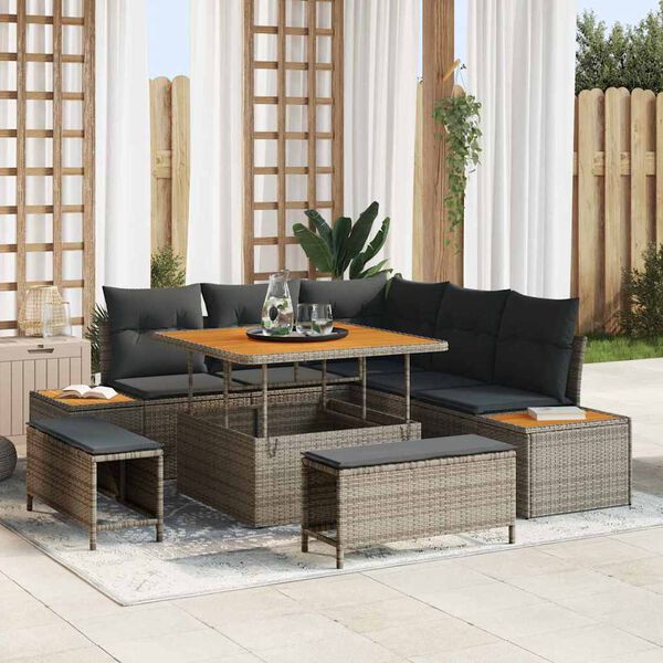 vidaXL Ensemble de canap&eacute; de jardin avec coussin Gris Poly rotin