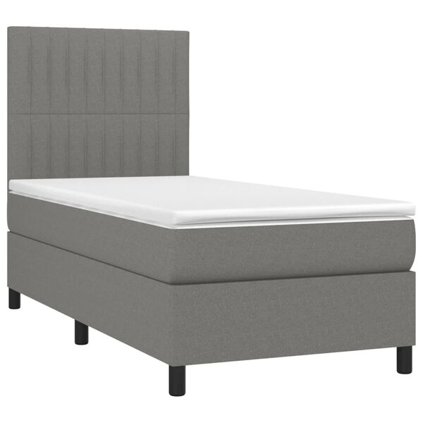 vidaXL Sommier &agrave; lattes de lit avec matelas et LED Gris fonc&eacute; 90x200cm