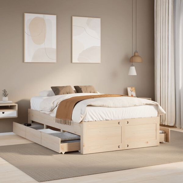 vidaXL Cadre de lit sans matelas avec tiroirs 135x190 cm bois de pin