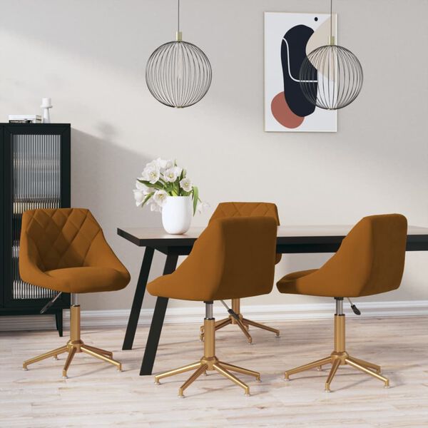 vidaXL Chaises pivotantes &agrave; manger lot de 4 marron velours