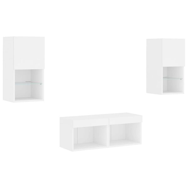 vidaXL Meuble TV muraux 4 pcs avec lumi&egrave;res LED blanc