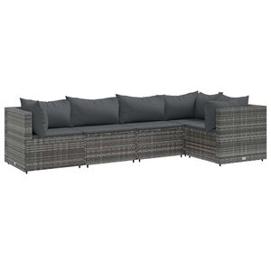 vidaXL Salon de jardin 5 pcs avec coussins Gris R&eacute;sine tress&eacute;e