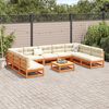 vidaXL Salon de jardin 10pcs avec coussins cire marron bois pin massif