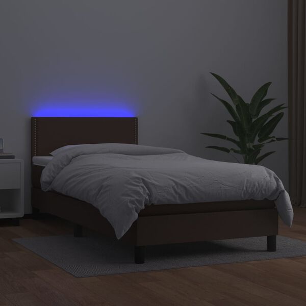 vidaXL Sommier &agrave; lattes de lit avec matelas et LED Marron 90x190 cm
