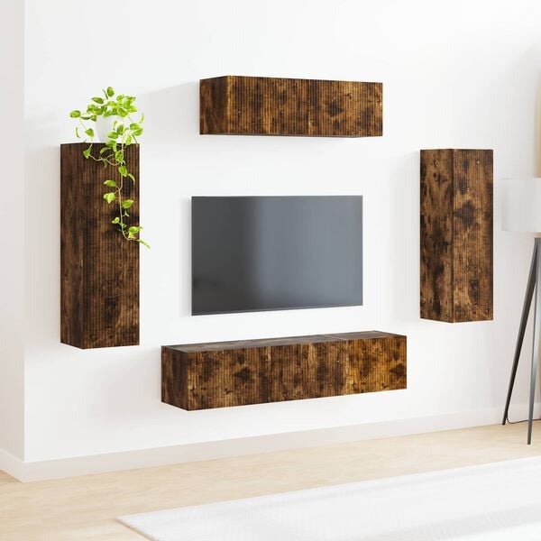 vidaXL Meuble TV 5 pcs Ch&ecirc;ne fum&eacute;